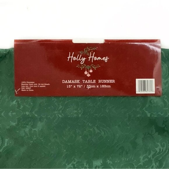 Holly Homes Table Runner Silky Holiday Christmas Green Damask 13 in x 72 in - Picture 10 of 13